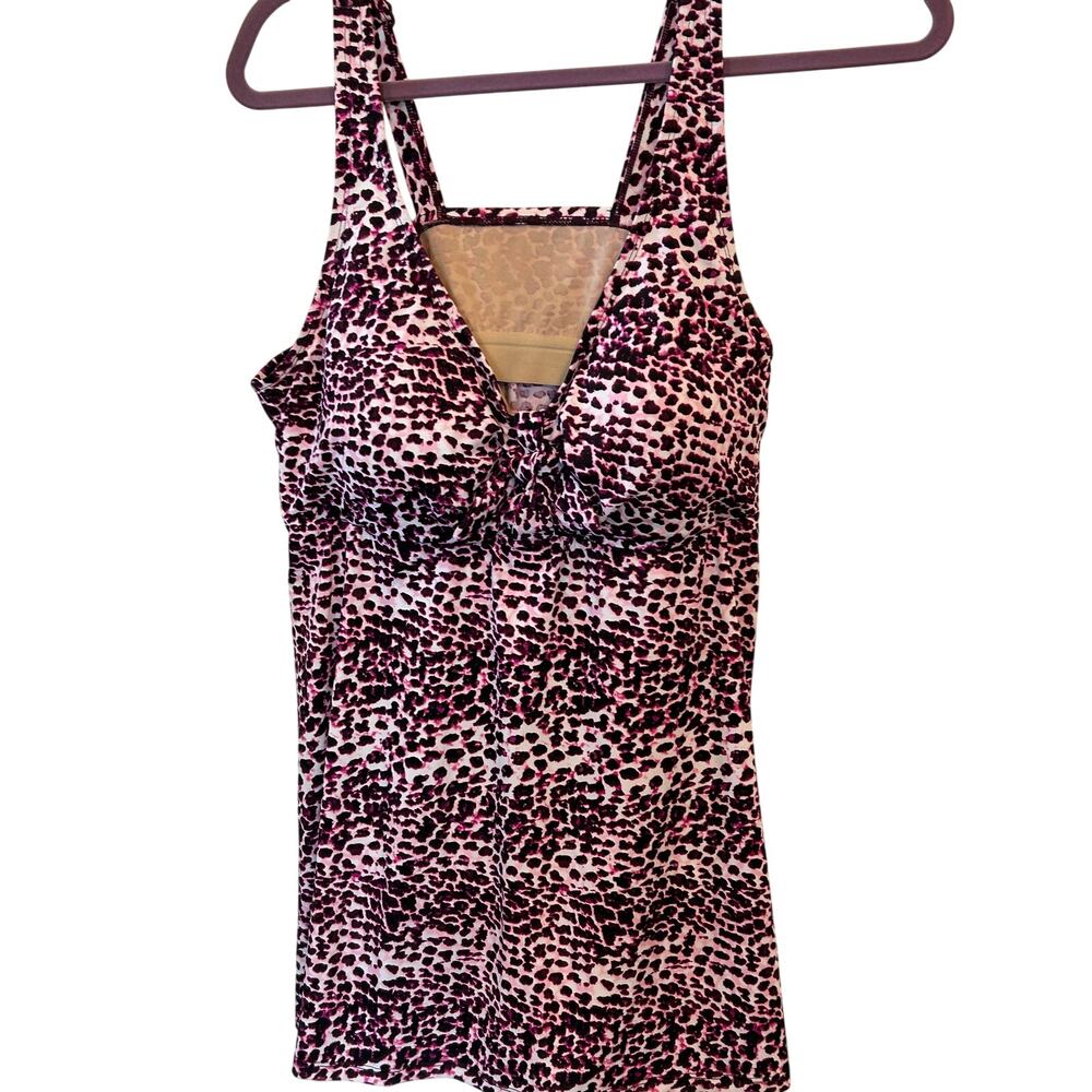 Catherine's Plus Size 16W Pink & Black Leopard Print Twist Front Tankini Top
